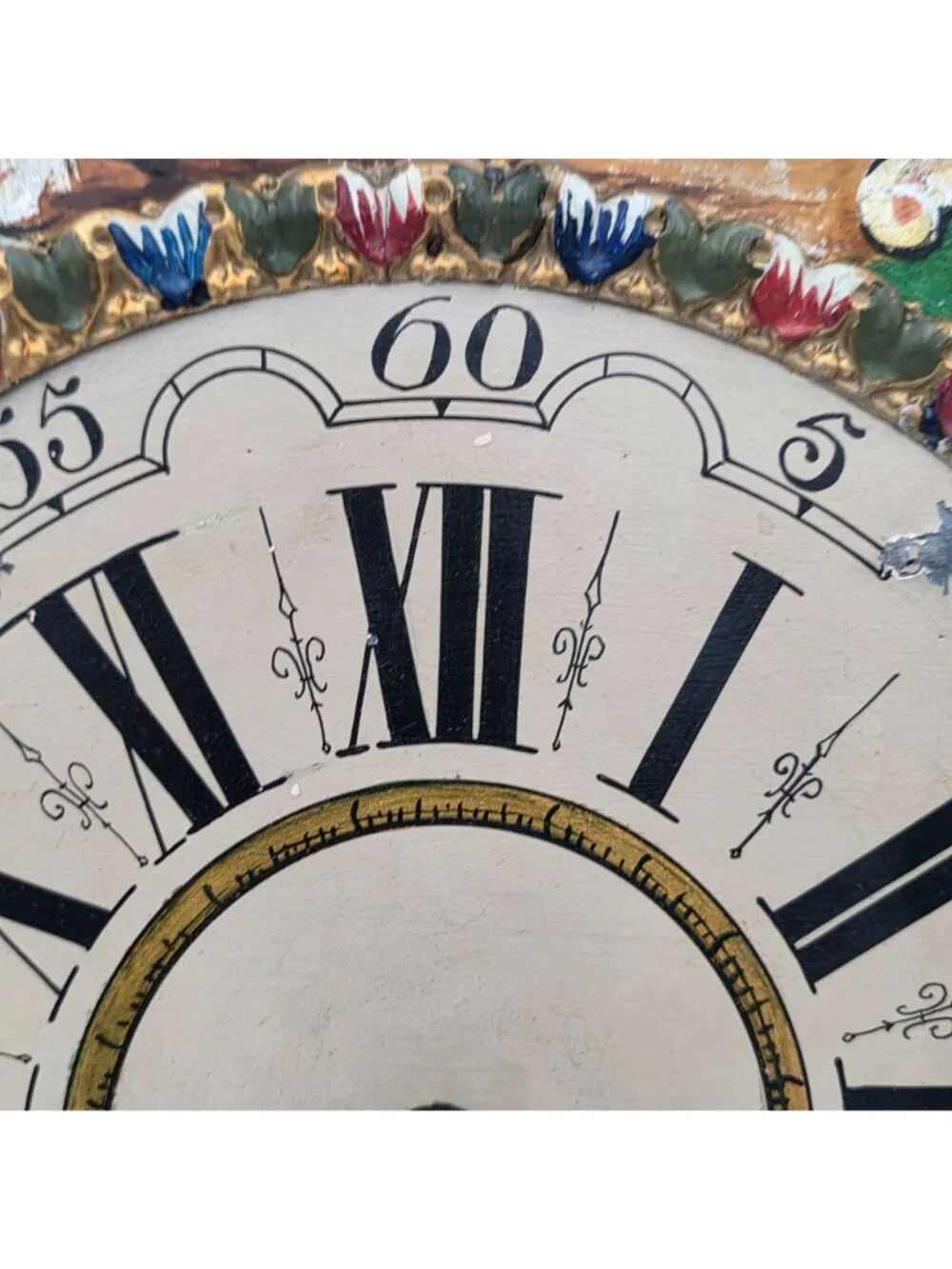 Clock Face Hand Painted Metal 1890s Dutch Longcase Table decor Decoration Face